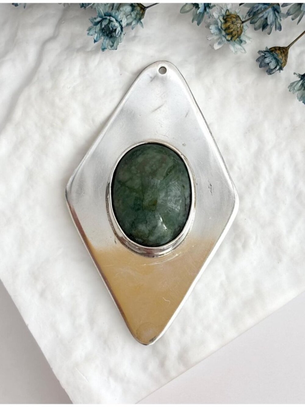 Connemara Marble Accented Sterling Silver Minimalist Diamond 925 Vintage Pendant